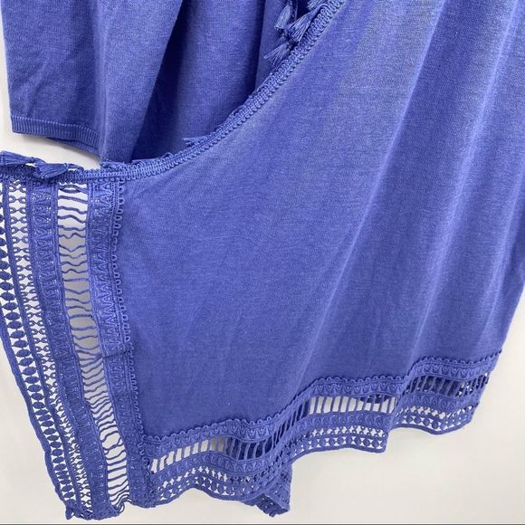 Chico’s blue linen crochet lace accents cardigan sweater - Picture 3 of 10